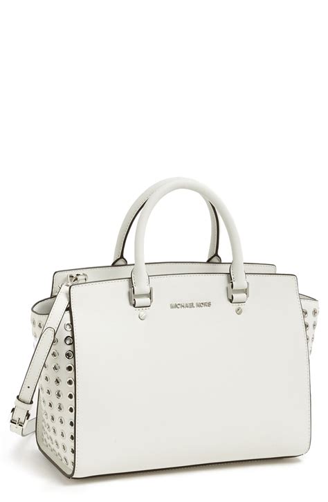 michael kors selma large satchel white|selma leather satchel.